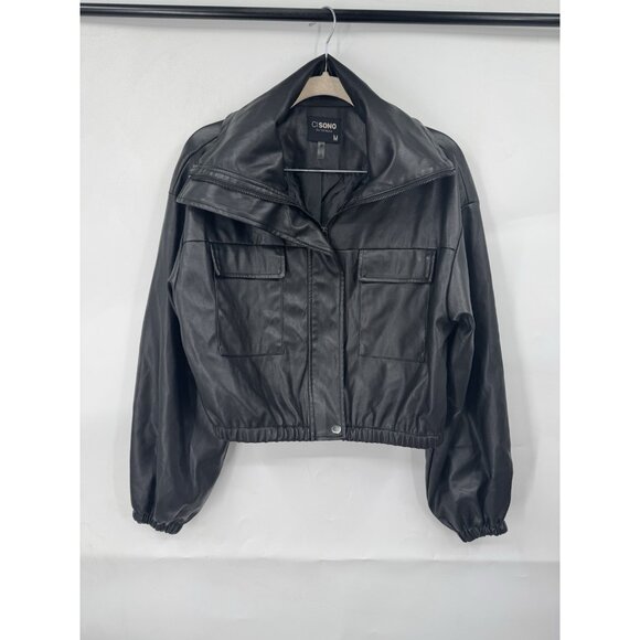 Medium Jackets & Blazers - Ci Sono Outerwear Faux Vegan Leather Cropped Moto Jacket Women M Black Grunge